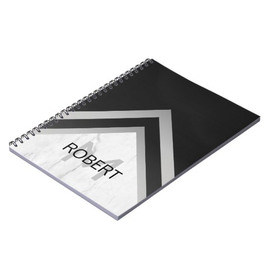 Mit Monogramm geometrischer Zickzack schwarzer Sil Notizblock (Linke Seite)