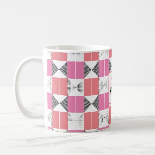 Mit Monogramm geometrisches Muster in rosa und sch Kaffeetasse (Links)