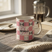 Mit Monogramm geometrisches Muster in rosa und sch Kaffeetasse