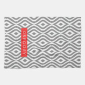 Mit Monogramm geometrisches Muster in Weiß und Gra Geschirrtuch (Horizontal)