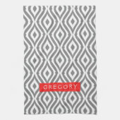 Mit Monogramm geometrisches Muster in Weiß und Gra Geschirrtuch (Vertikal)