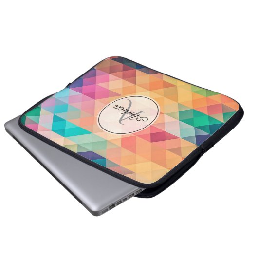 Mit Monogramm geometrisches Muster Laptopschutzhülle (Vorne Knopf)