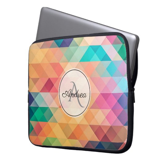 Mit Monogramm geometrisches Muster Laptopschutzhülle (Vorderseite Links)