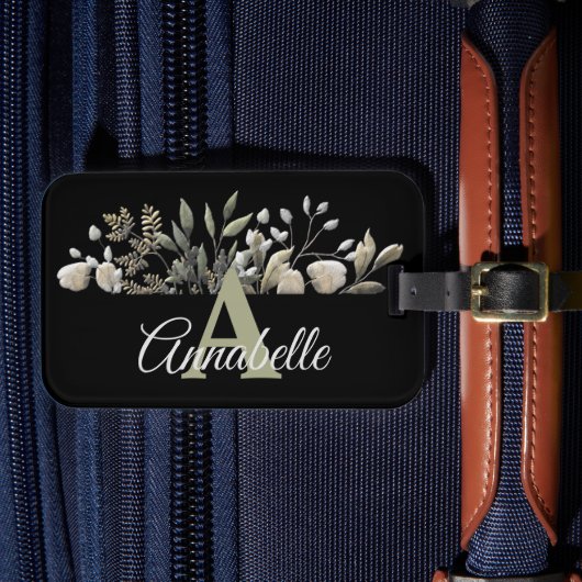 Mit Monogramm Gepäckanhänger für botanische Blätt (Vorderseite Insitu 4)