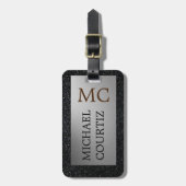 Mit Monogramm Gepäckmarke in Silber und Schwarz Gepäckanhänger (Vorderseite vertikal)