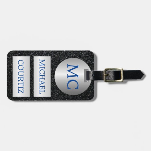 Mit Monogramm Gepäckmarke in Silber und Schwarz Gepäckanhänger (Vorderseite horizontal)