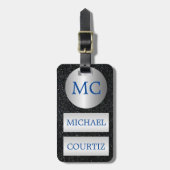 Mit Monogramm Gepäckmarke in Silber und Schwarz Gepäckanhänger (Vorderseite vertikal)