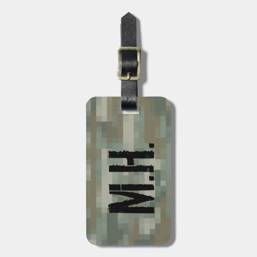 mit Monogramm Gepäckmarke | Pixel-Tarnung Gepäckanhänger (Vorderseite vertikal)
