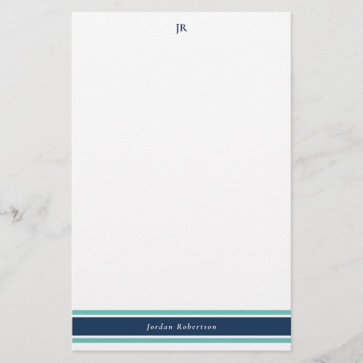 Mit Monogramm Geschirr aus Navy Blue Turquoise Briefpapier (Vorderseite)