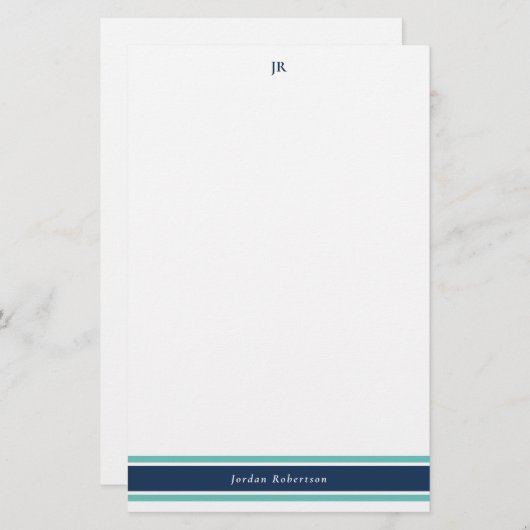 Mit Monogramm Geschirr aus Navy Blue Turquoise Briefpapier (Vorne/Hinten)