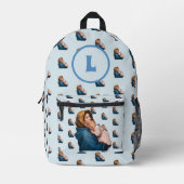 Mit Monogramm gesegnete Jungfrau Mary Blue Diaper Bedruckter Rucksack (Vorderseite)