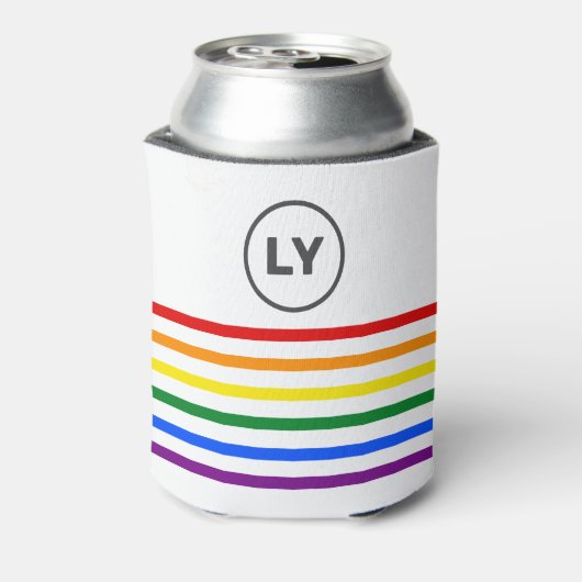Mit Monogramm gestreifte Regenbogenflagge weiß Dosenkühler (Kanne Rückseite)
