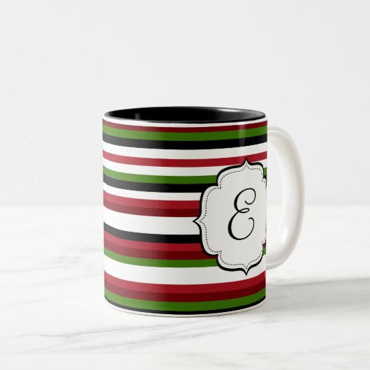 Mit Monogramm gestreifte Zweifarbige Tasse (VorderseiteRechts)