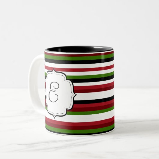 Mit Monogramm gestreifte Zweifarbige Tasse (Vorderseite Links)