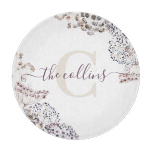 Mit Monogramm getrocknete Blütenschneide Schneidebrett