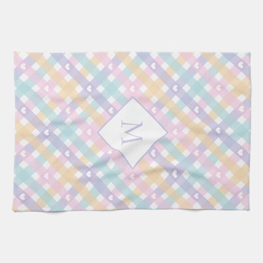 Mit Monogramm Gingham Plaid Hearts Geschirrtuch (Horizontal)