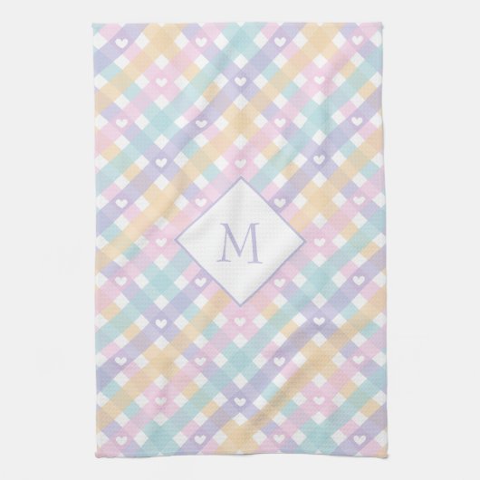 Mit Monogramm Gingham Plaid Hearts Geschirrtuch (Vertikal)