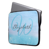 Mit Monogramm Girl Blue Ombre Soft Glitzer Shimmer Laptopschutzhülle (Vorderseite Links)
