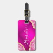 Mit Monogramm Girl Hot Pink Bright Gepäckanhänger (Vorderseite vertikal)