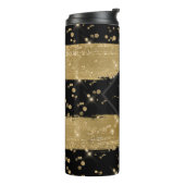 Mit Monogramm Girl Modern Black Gold Glitzer Scrip Thermosbecher (Nach links gedreht)