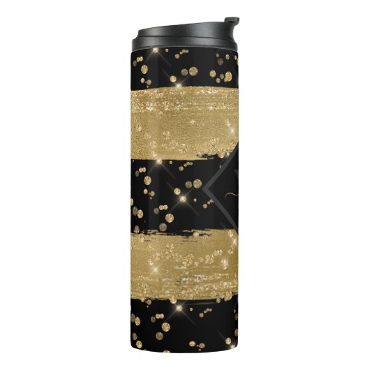 Mit Monogramm Girl Modern Black Gold Glitzer Scrip Thermosbecher (Nach links gedreht)