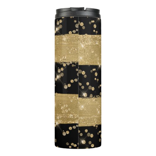 Mit Monogramm Girl Modern Black Gold Glitzer Scrip Thermosbecher (Rückseite)