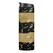 Mit Monogramm Girl Modern Black Gold Glitzer Scrip Thermosbecher (Nach rechts gedreht)