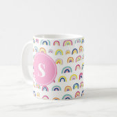 Mit Monogramm Girl-Niedliches Regenbogenmuster Kaffeetasse (Vorderseite Links)