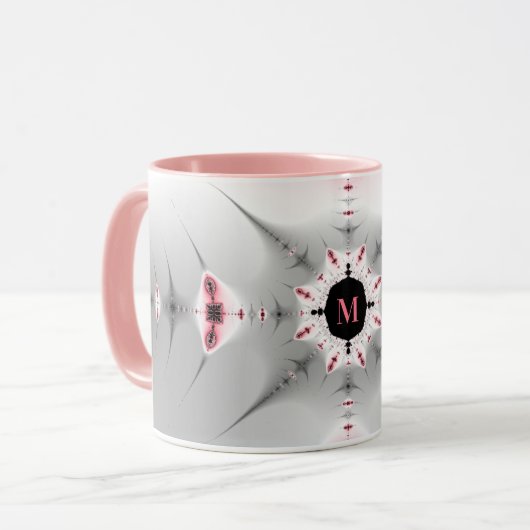 Mit Monogramm Girl-Rosa- und Silber-Fraktal Tasse (Vorderseite Links)