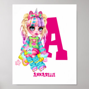 Mit Monogramm Girls Unicorn Niedlich Hübsch Person Poster