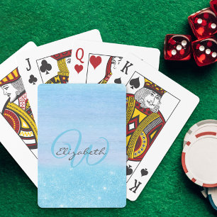 Mit Monogramm Girly Aqua Blue Ombre Shimmer Spielkarten