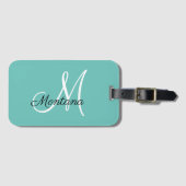mit Monogramm Girly Elegante Einfache Aquamarine R Gepäckanhänger (Vorderseite (Horizontal))