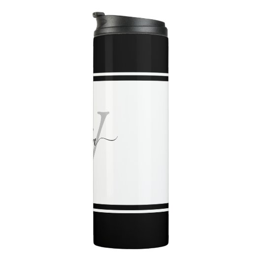 Mit Monogramm Girly Modern Trendscript Schwarz-wei Thermosbecher (Nach rechts gedreht)