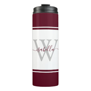 Mit Monogramm Girly Modern Trendy Script Burgundy Thermosbecher