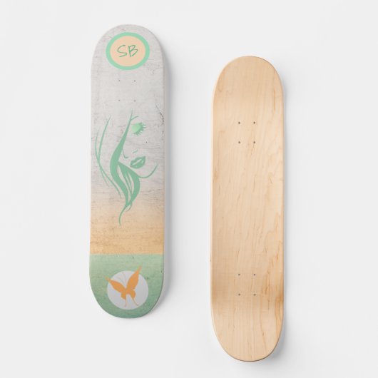Mit Monogramm Girly Skateboard mit Schmetterling (Vorderseite)