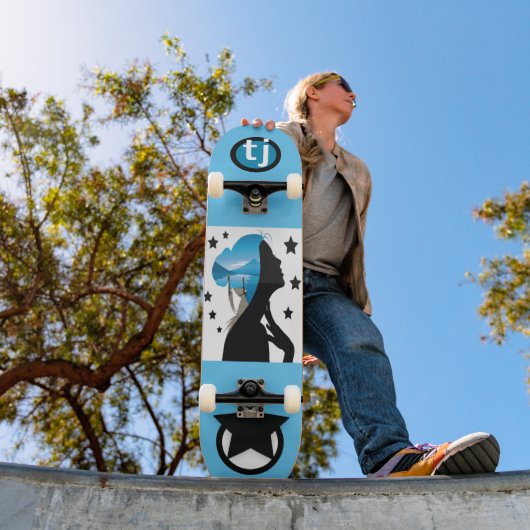 Mit Monogramm Girly Skateboard mit Sternen (Außenbereich 1)