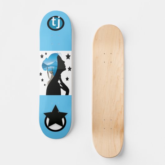 Mit Monogramm Girly Skateboard mit Sternen (Vorderseite)