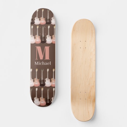 Mit Monogramm Gitarrenmuster Brown Skateboard (Vorderseite)