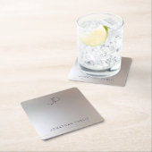 Mit Monogramm Glamour für Silver Template Rechteckiger Pappuntersetzer (Vor Ort)