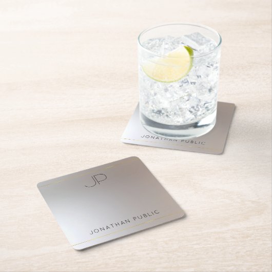 Mit Monogramm Glamour für Silver Template Rechteckiger Pappuntersetzer (Vor Ort)