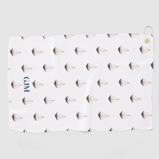 Mit Monogramm, glatter Segelbock an der Küste Golfhandtuch (Horizontal)