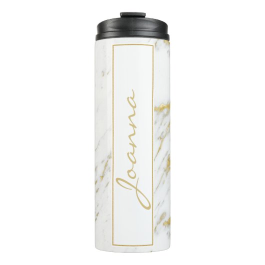 Mit Monogramm Glitzer aus weißem Marmor Thermosbecher (Vorderseite)