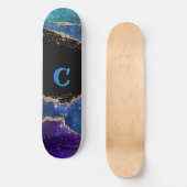 Mit Monogramm Glitzer, Blau, Aquamarin und Gold Skateboard (Vorderseite)