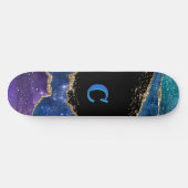 Mit Monogramm Glitzer, Blau, Aquamarin und Gold Skateboard (Horizontal)