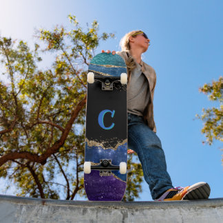 Mit Monogramm Glitzer, Blau, Aquamarin und Gold Skateboard