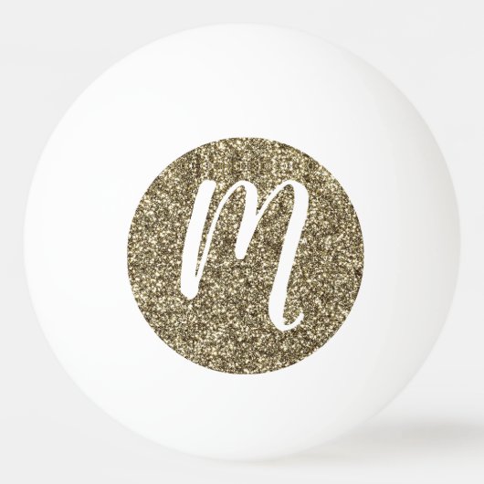 Mit Monogramm Glitzer-elegantes Gold und Weiß Tischtennisball (Vorderseite)