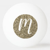 Mit Monogramm Glitzer-elegantes Gold und Weiß Tischtennisball (Rückseite)