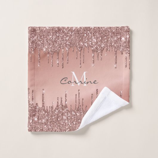 Mit Monogramm Glitzer für die Rose Gold Badhandtuch Set (Waschlappen)