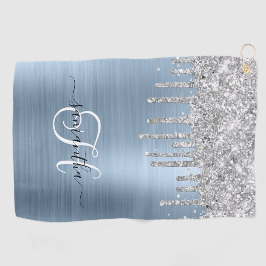 Mit Monogramm Glitzer für Light Blue und Silver Dr Golfhandtuch (Horizontal)