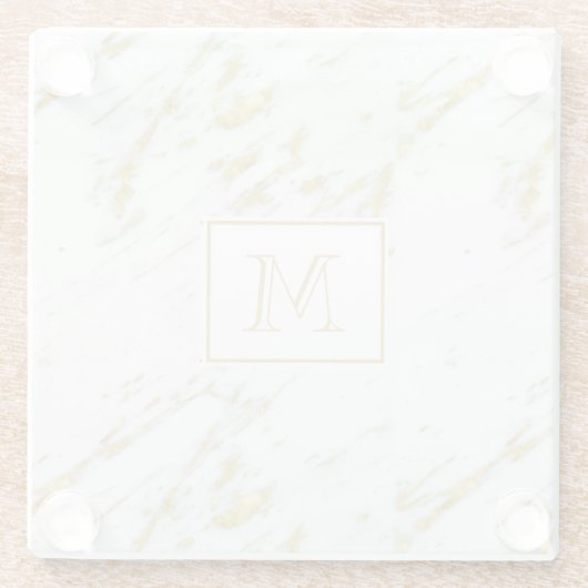 Mit Monogramm Glitzer über weißem Marmor Glasuntersetzer (Rückseite)